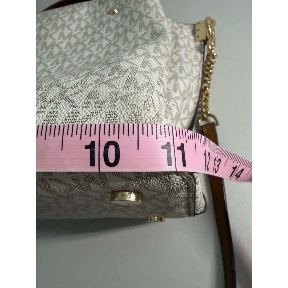 Michael Kors Hamilton Traveler White MK Monogram Logo‎ Satchel Crossbody Bag - Picture 7 of 9